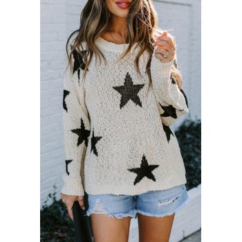 Beige Knit Star Sweater Black White